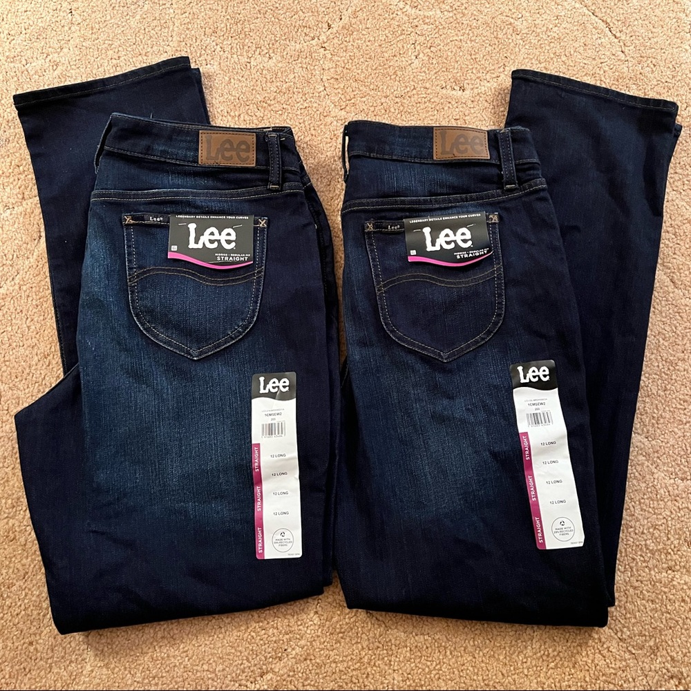 2 NWT Pair Womens Lee Jeans 12 Long
